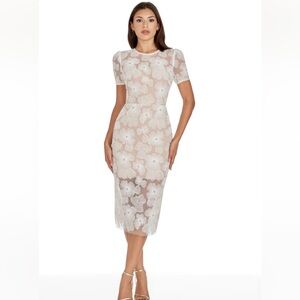 Dress the Population White Floral Midi Dress